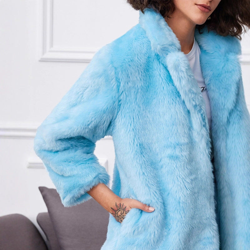 Damen Fluffige Kunstpelzjacke mit großzügigem Kragen und bequemen Ärmeln EB
