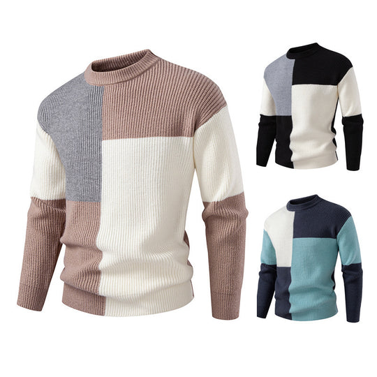 Herren farbenfroher Strukturpullover mit modernem Schnitt und Rundhalsausschnitt EB