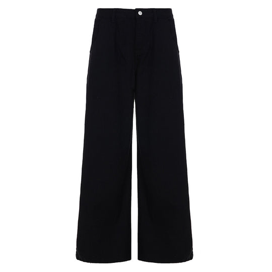 Damen weit geschnittene Baumwollhose mit hohem Taillenbund und praktischen Taschen EB