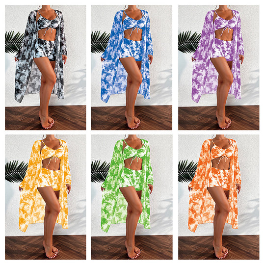 Damen Bikini-Set mit kurzem Höschen und transparentem Strandkimono EB
