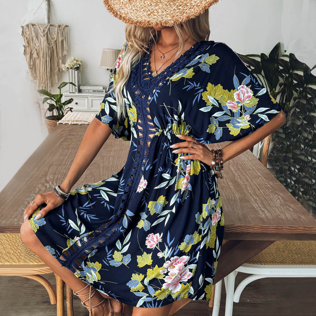 Damen Strandtunika mit floralen Details und raffiniertem Schnitt EB