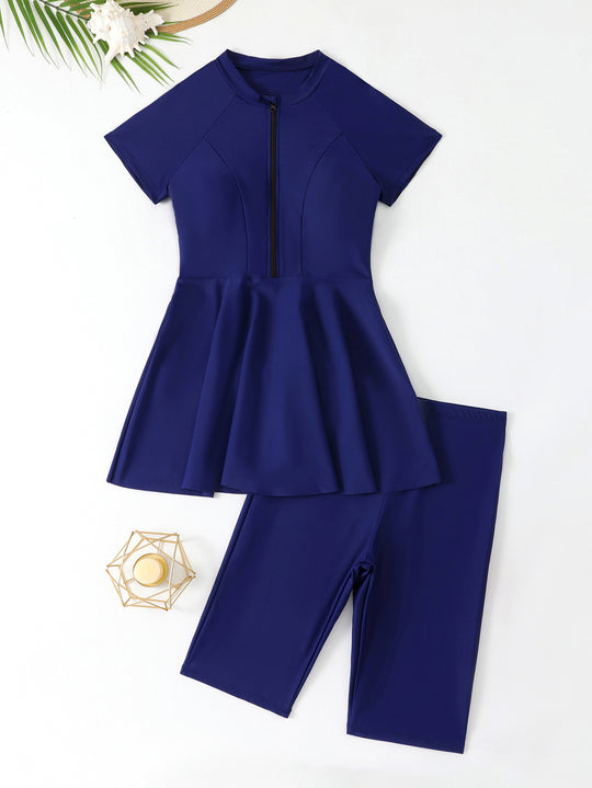 Damen Schwimmkleid mit Reißverschluss und passenden Shorts EB