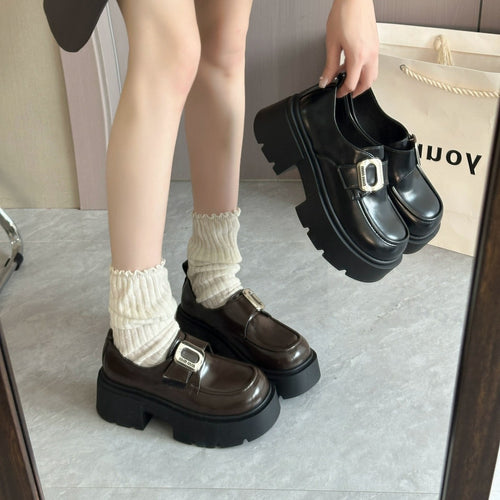 Damen Chunky Schnürschuhe mit modischer Schnallen-Applikation EB