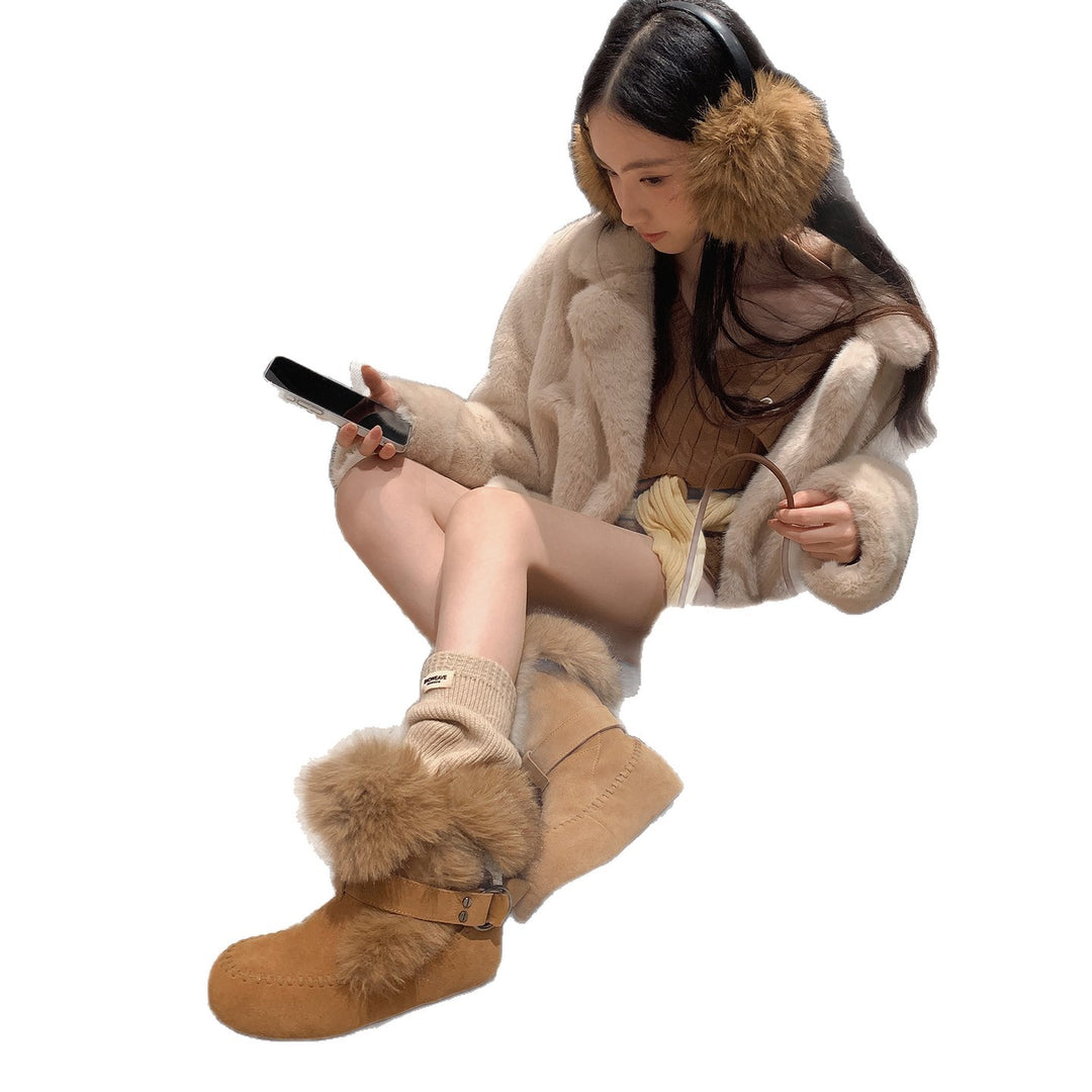 Damen kuschelige Winterboots mit weichem Innenfutter und modischem Fellrand EB