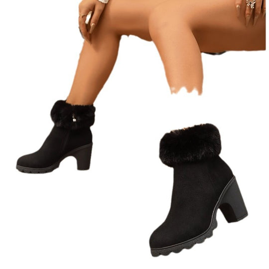 Damen Elegante Stiefeletten mit flauschigem Kragen EB