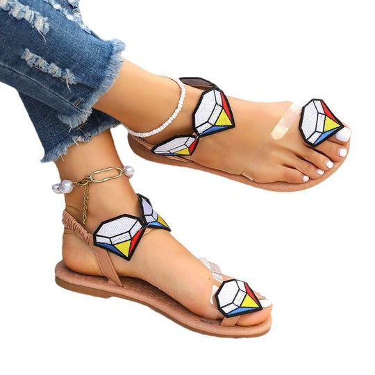 Damen modische Riemchensandalen mit kreativen Schmuckdetails EB