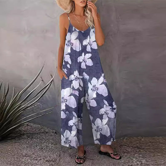 Damen Luftiger Sommeroverall mit breiten Beinen und praktischen Taschen EB