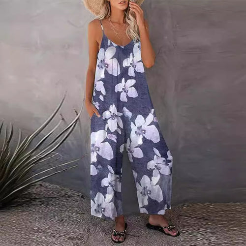 Damen Luftiger Sommeroverall mit breiten Beinen und praktischen Taschen EB