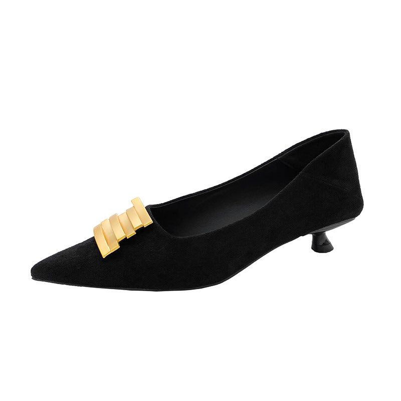 Damen Elegante Slipper mit zierlicher Absatzgestaltung und goldener Dekoration EB