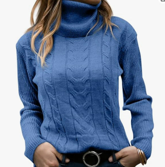 Damen Strickpullover mit Stehkragen und Zopfmuster EB