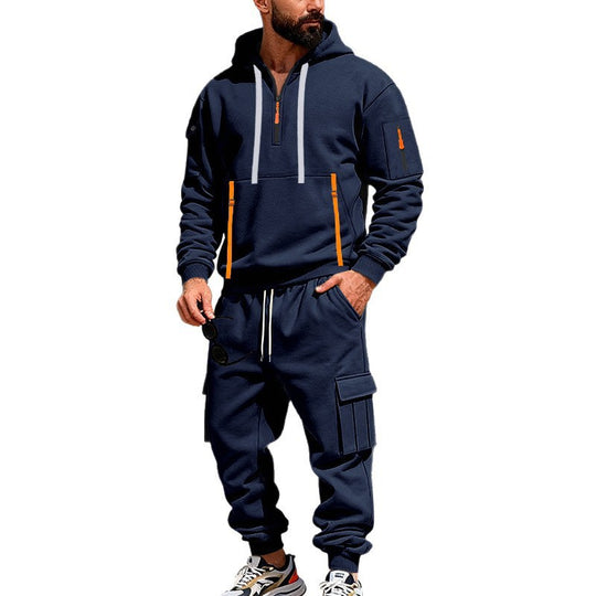 Herren nan urbanes Hoodie-Cargo-Set mit versteckten Reißverschlüssen, Mehrfach-Taschen und elastischem Saum EB