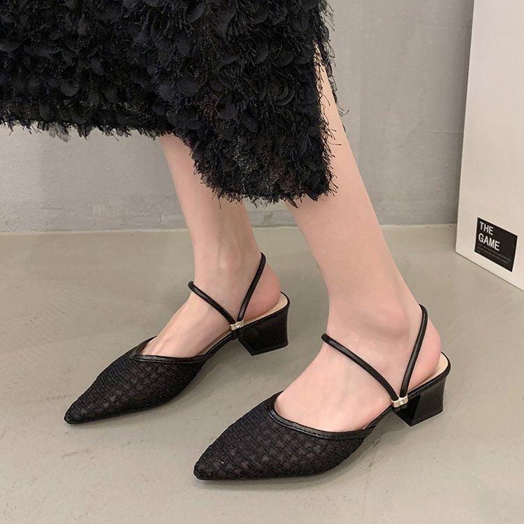 Damen elegante Sling-Pumps mit transparentem Mesh-Obermaterial und komfortablem Blockabsatz EB