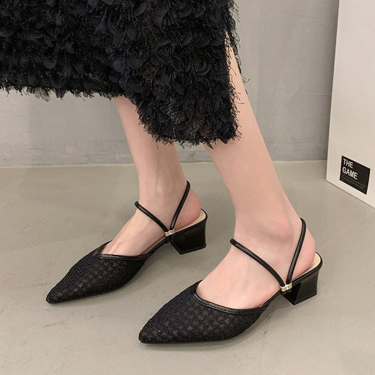 Damen elegante Sling-Pumps mit transparentem Mesh-Obermaterial und komfortablem Blockabsatz EB