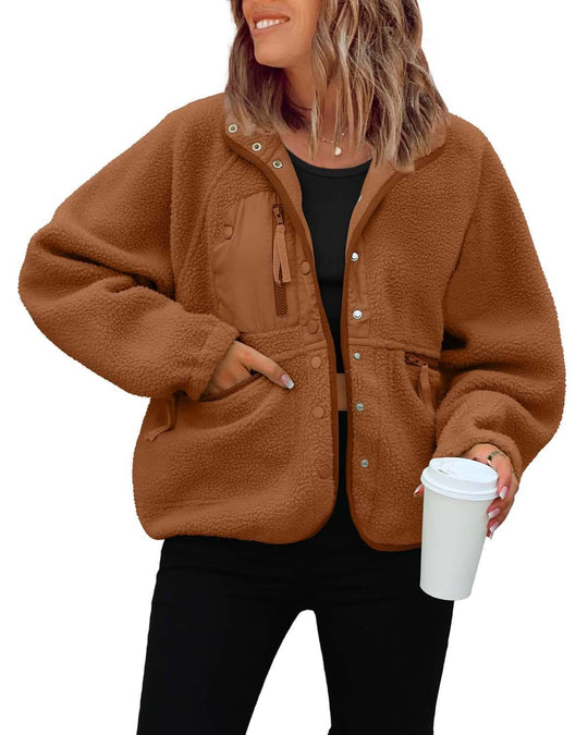 Damen kuschelige Fleecejacke mit praktischen Taschen EB