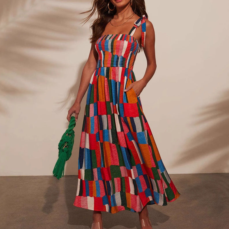 Damen Maxi-Kleid mit buntem Mosaik-Design EB