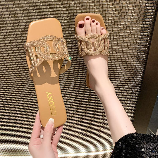 Damen glamouröse Mules mit funkelnder Schmuckverzierung EB