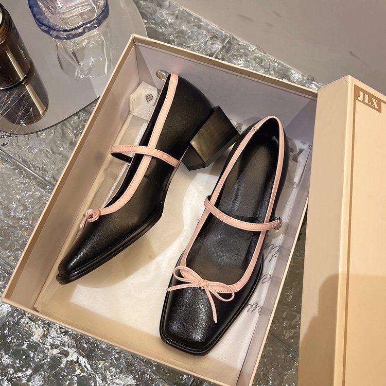 Damen elegante Ballerinas mit dekorativem Riemchen und modischem Blockabsatz EB