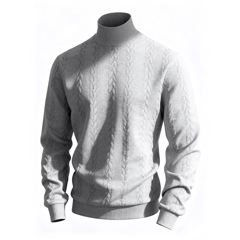 Herren nan feiner Zopfmuster-Rollkragenpullover mit schmaler Passform, geripptem Kragen und elastischen Bündchen EB