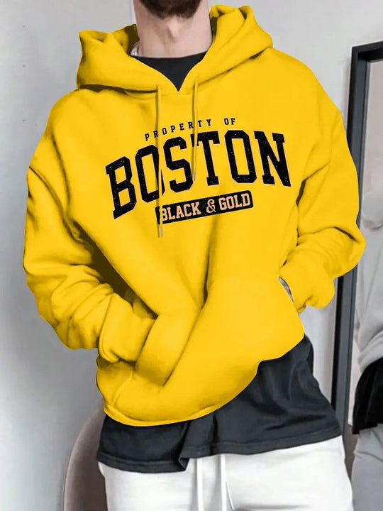 Herren Kapuzensweater mit auffälligem Boston-Print und weicher Innenseite EB