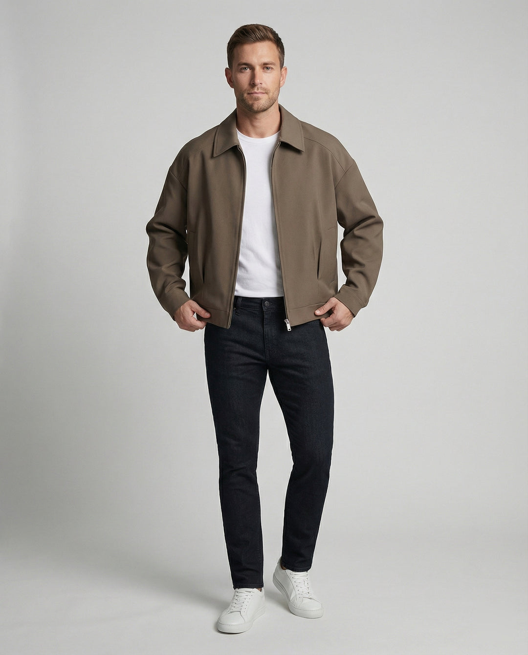 Herren Oversize-Blouson mit Hemdkragen, durchgehendem Reißverschluss und seitlichen Eingrifftaschen EB