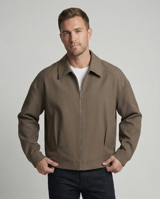 Herren minimalistische Bomberjacke mit Stehkragen, verdecktem Reißverschluss und elastischem Saum EB