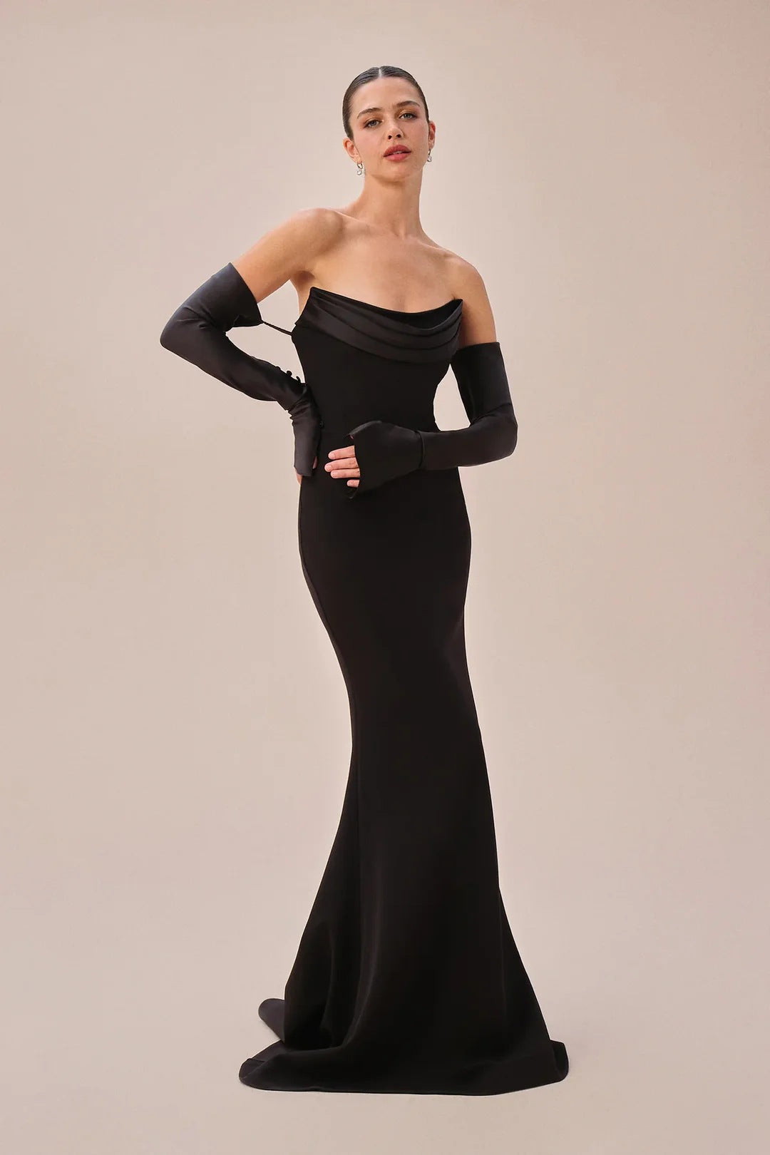 Damen Elegantes Meerjungfrau-Kleid mit schulterfreiem Design und langen Ärmeln EB