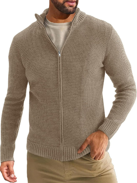 Herren Strickjacke mit hohem Kragen und praktischem Reißverschluss EB