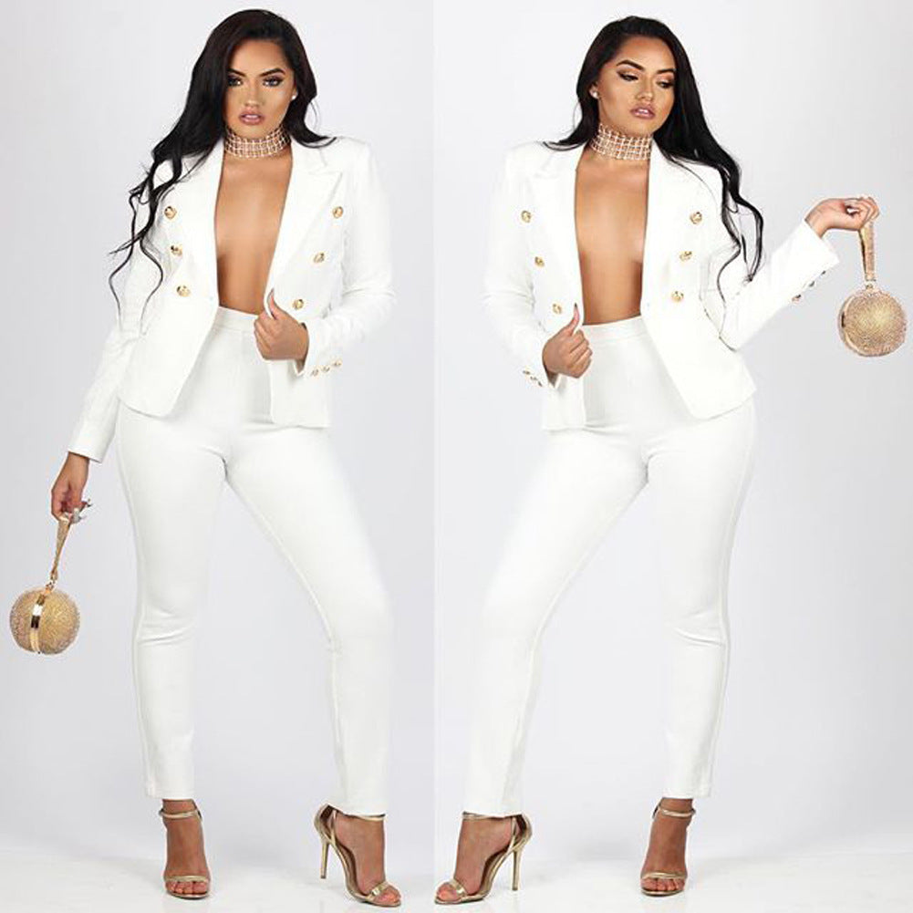 Damen elegantes Blazer-Outfit mit figurbetonten Hosen EB
