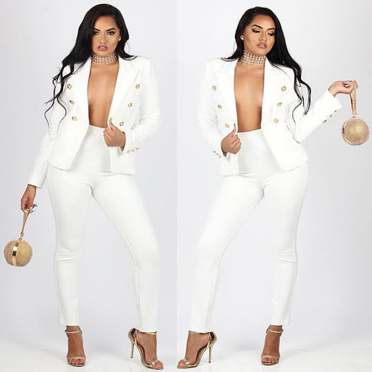 Damen elegantes Blazer-Outfit mit figurbetonten Hosen EB