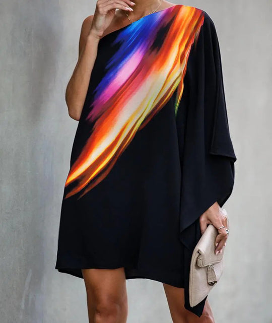 Damen asymmetrisches Mini-Kleid mit grafischem Aufdruck EB