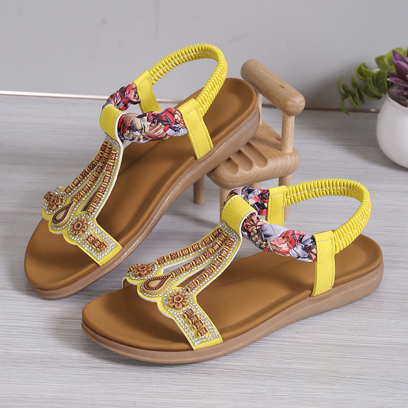 Damen Sandalen mit dekorativer Blumenverzierung und elastischem Riemendesign EB