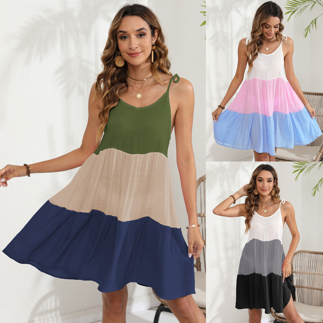 Damen luftiges Sommerkleid mit tiefem V-Ausschnitt und fröhlichem Farbverlauf EB