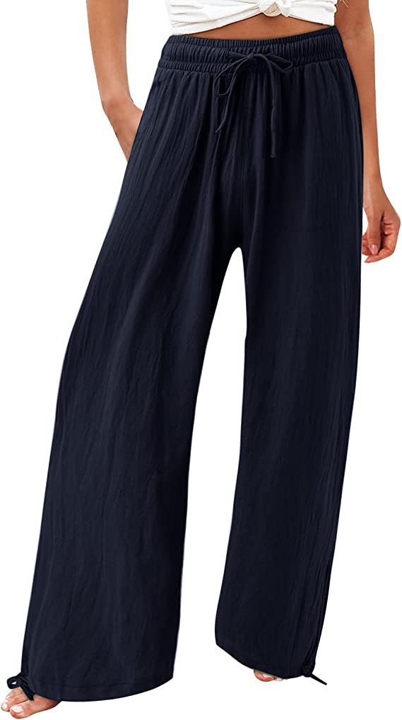 Damen lässige weit geschnittene Sommerhose mit elastischem Bund und praktischen Seitentaschen EB