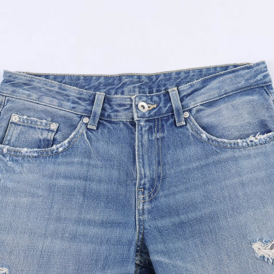 Damen Flared Jeans mit Destroyed-Effekten und Fransenabschlüssen EB