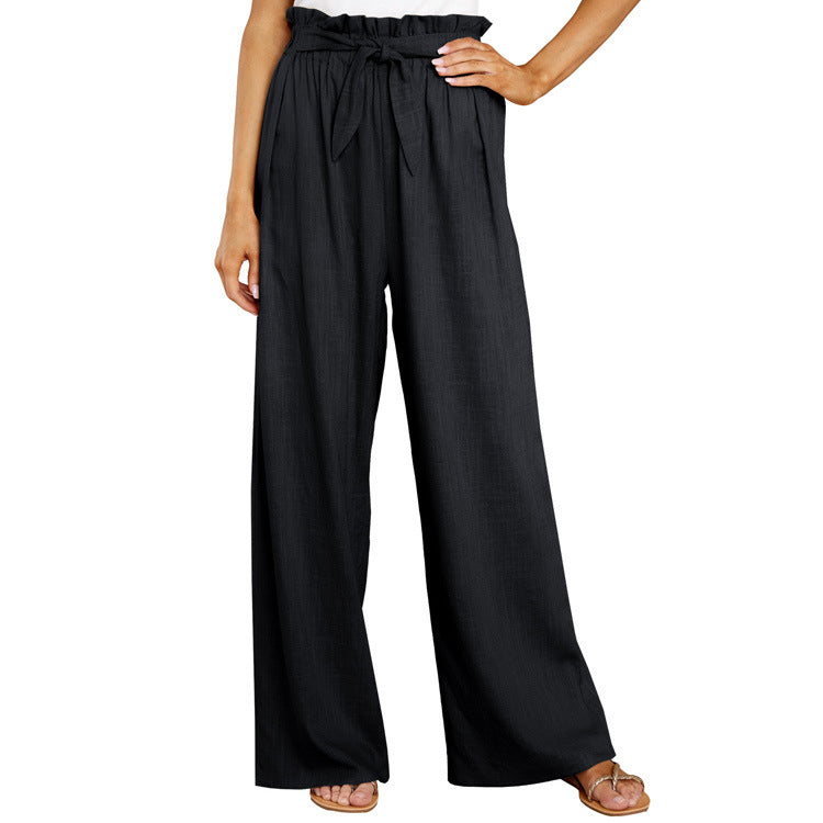 Damen Weite Sommerhose mit elastischem Bund und Bindegürtel EB