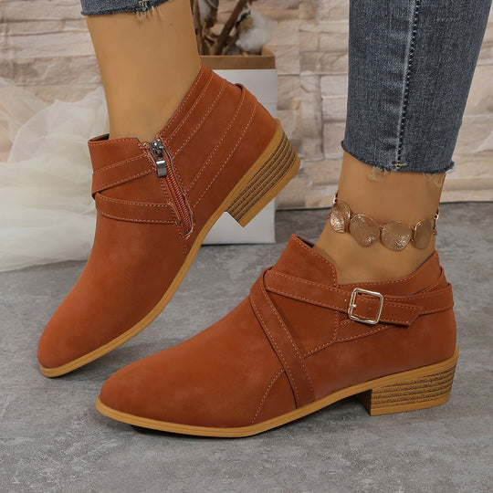 Damen elegante Stiefeletten mit dekorativem Riemen und präziser Schnürung EB