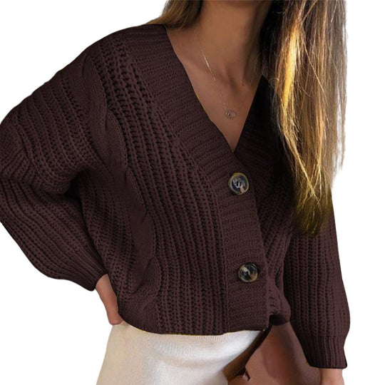 Damen Strickjacke mit elegantem V-Ausschnitt und dekorativen Knöpfen EB