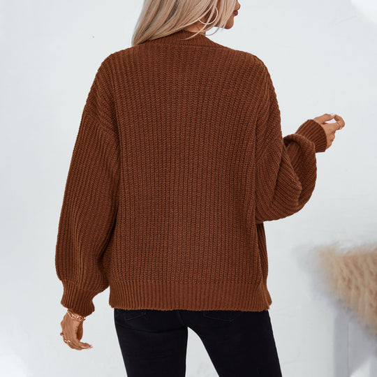 Damen gemütliche Strickjacke mit großen Knöpfen und lässigem Schnitt EB
