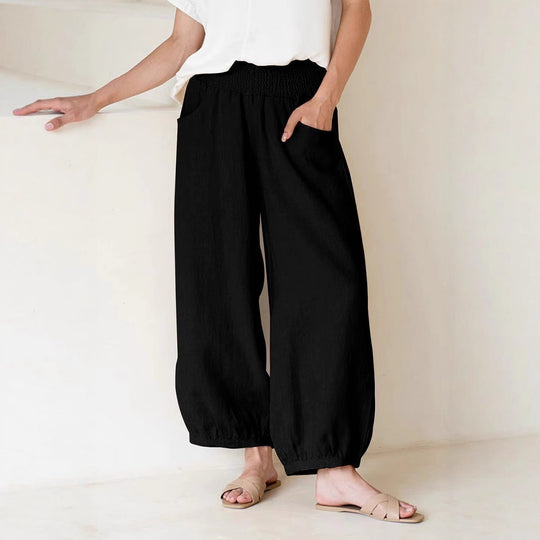 Damen weite Hose mit elastischem Bund und praktischen Seitentaschen EB