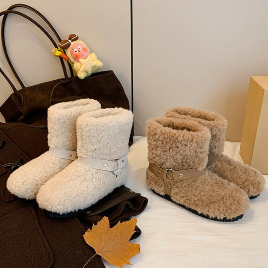 Damen Gemütliche Kuschelboots mit weichem Innenfutter und modischem Riemen EB