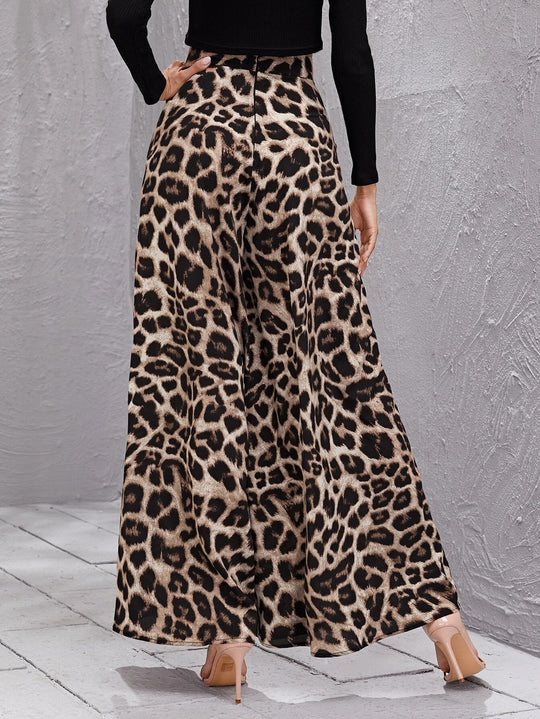Damen Weitbeinige Hose im trendigen Leopardenmuster EB