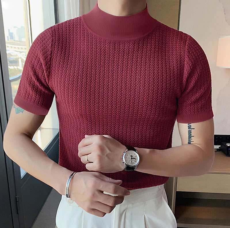 Herren modisches T-Shirt mit strukturiertem Muster und hohem Kragen EB
