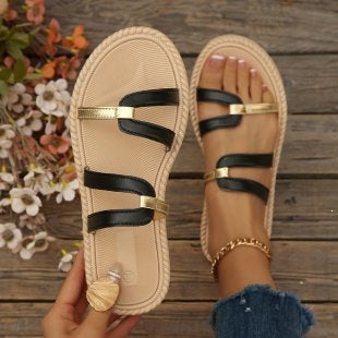 Damen Sommerliche Zehentrenner Sandalen EB