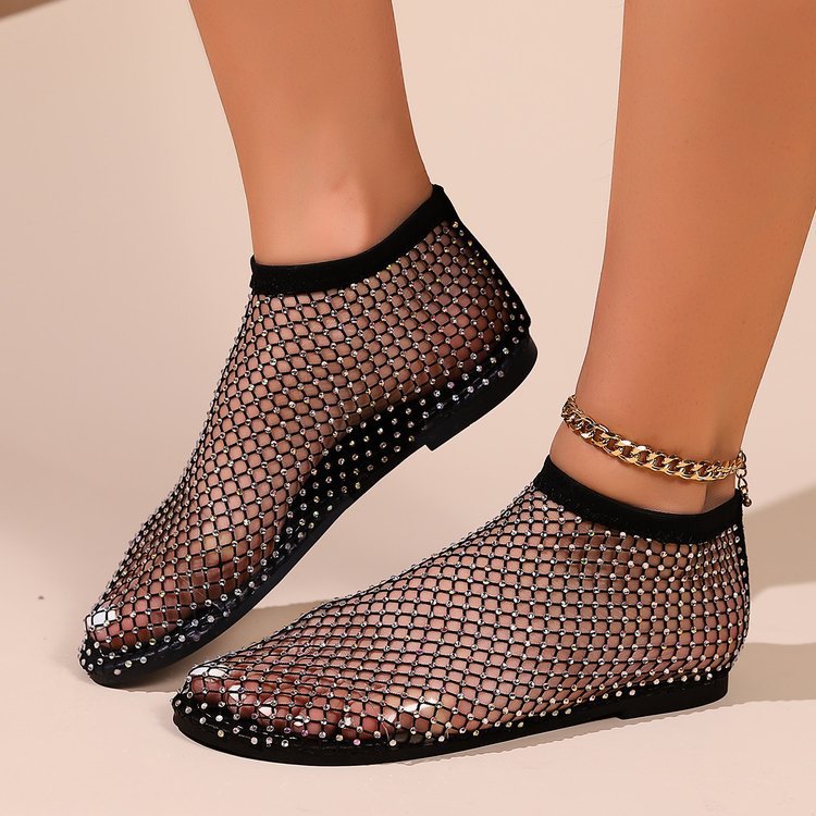 Damen Modische Netzsandalen mit funkelnden Kristallakzenten und elastischem Riemen EB