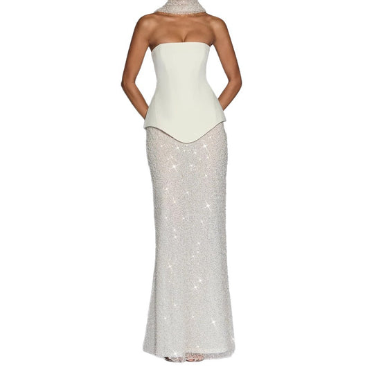 Damen Elegantes Abendkleid mit schimmerndem Oberteil und figurbetontem Rock EB