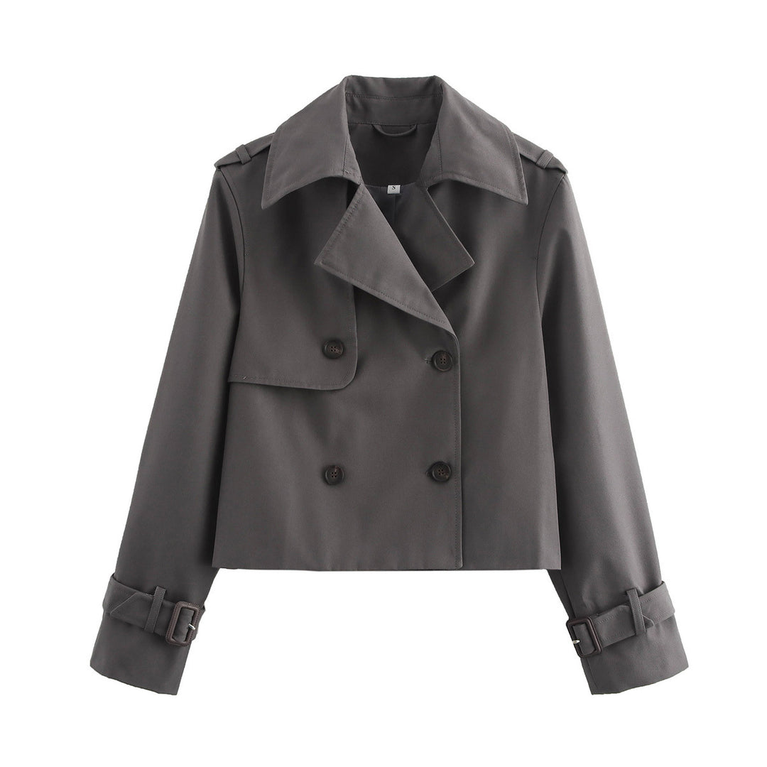 Damen modische cropped Trenchjacke mit doppeltem Knopfverschluss EB