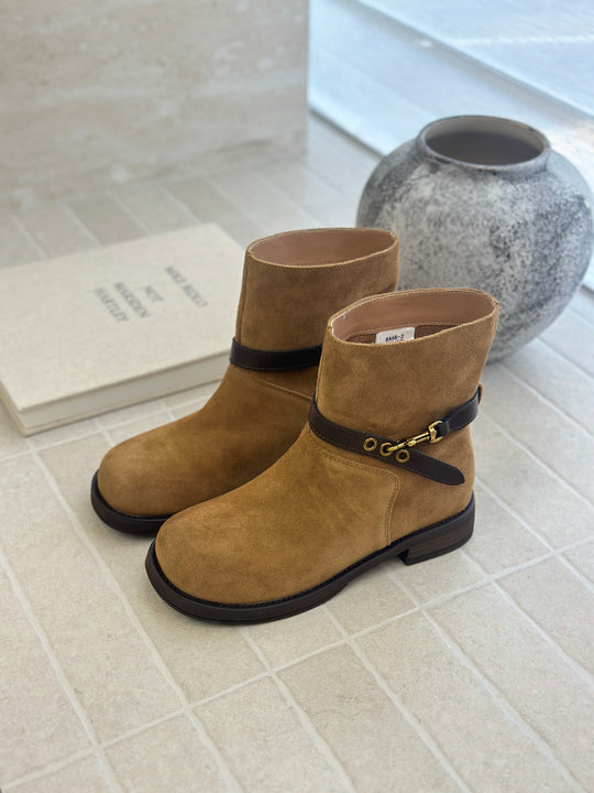 Damen elegante Chelsea Boots mit modischen Schnallen und hochwertiger Wildlederoberfläche EB