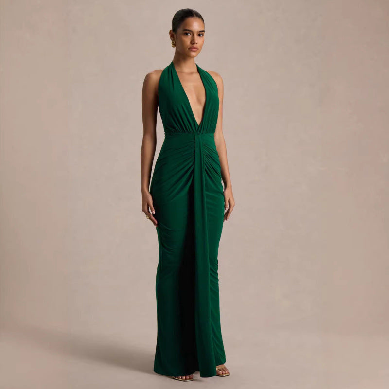 Damen Elegantes Abendkleid mit tiefem V-Ausschnitt und fließendem Schnitt EB