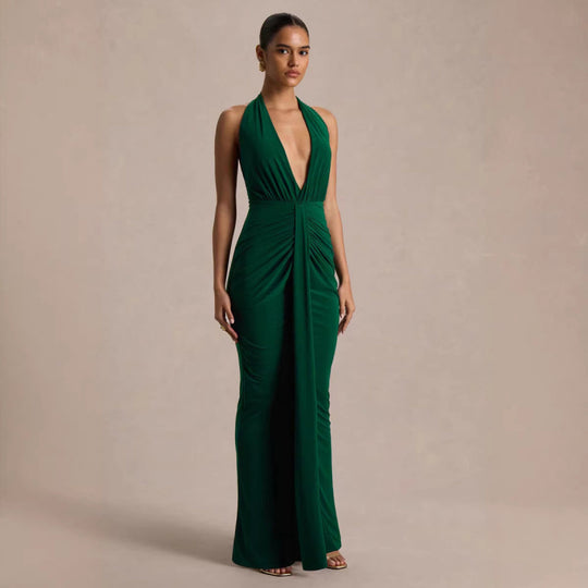 Damen Elegantes Abendkleid mit tiefem V-Ausschnitt und fließendem Schnitt EB