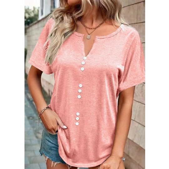 Damen T-Shirt mit Knopfleiste und lässigem Schnitt EB